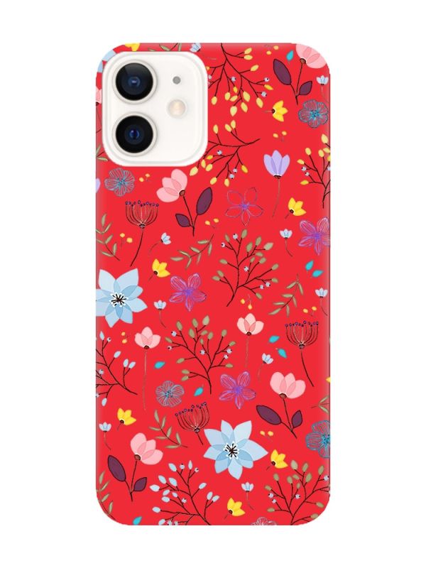 Матовий червоний чохол на Apple iPhone 12 / 12 Pro (6.1) :: Квітковий фон (принт 267)