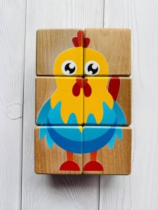 Дитячі дерев'яні кубики із зображеннями тварин Півник і компанія (комплект 7)