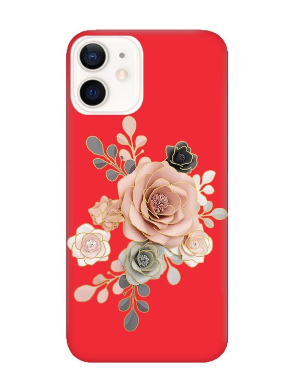 Матовий червоний чохол на Apple iPhone 12 / 12 Pro (6.1) :: Троянди (принт 275)