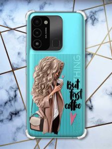Чохол з потовщеними кутами на TECNO Spark Go 2022 :: Дівчина з кавою (принт 114)
