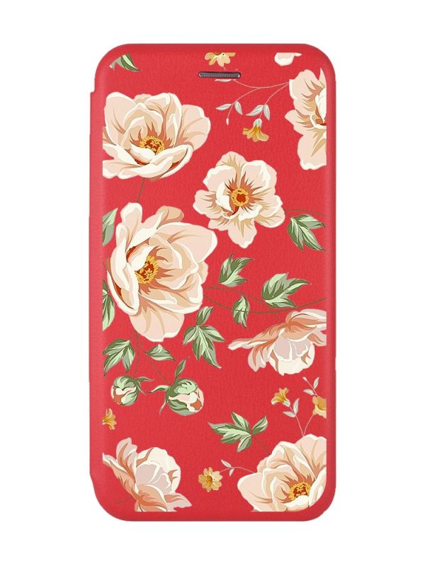 Чохол-книжка з малюнком для Xiaomi Redmi 8A Червоний :: Квіти пастельні (принт 277)