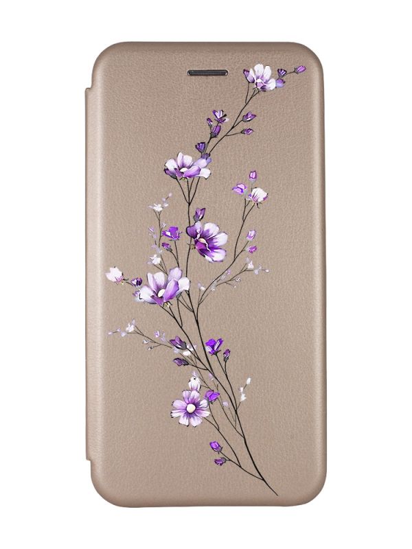 Чохол-книжка з малюнком для Xiaomi Redmi 9 Золотистий :: Гілочка квітів (принт 278)