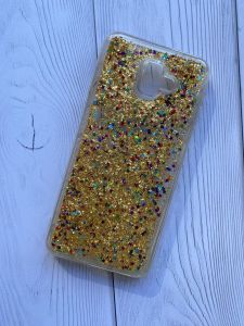 Силіконовий чохол з плаваючими блискітками для Samsung Galaxy J6 Plus Золотий різнокольоровий