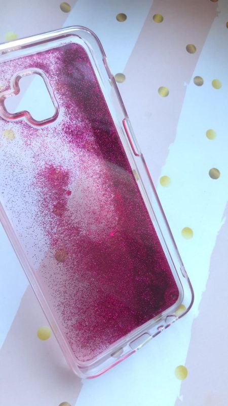 Силіконовий чохол з плаваючими блискітками для Samsung Galaxy J6 Plus Малиновий