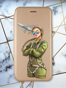 Чохол-книжка з малюнком для Samsung Galaxy A22 4G/ M22/ M32 Золотий :: Дівчина-пілот (принт 6)