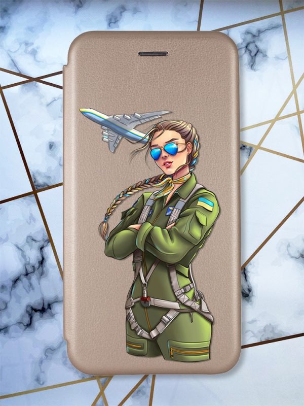 Чохол-книжка з малюнком для Samsung Galaxy A02/ A022 (2021) Золотий :: Дівчина-пілот (принт 6)
