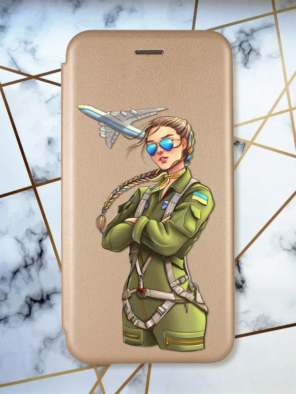 Чохол-книжка з малюнком для Xiaomi Poco C40 Золотий :: Дівчина-пілот (принт 6)