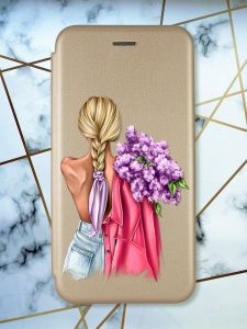 Чохол-книжка з малюнком для Samsung A03 Сore/ A032 Золотий :: Дівчина з бузком (принт 7)