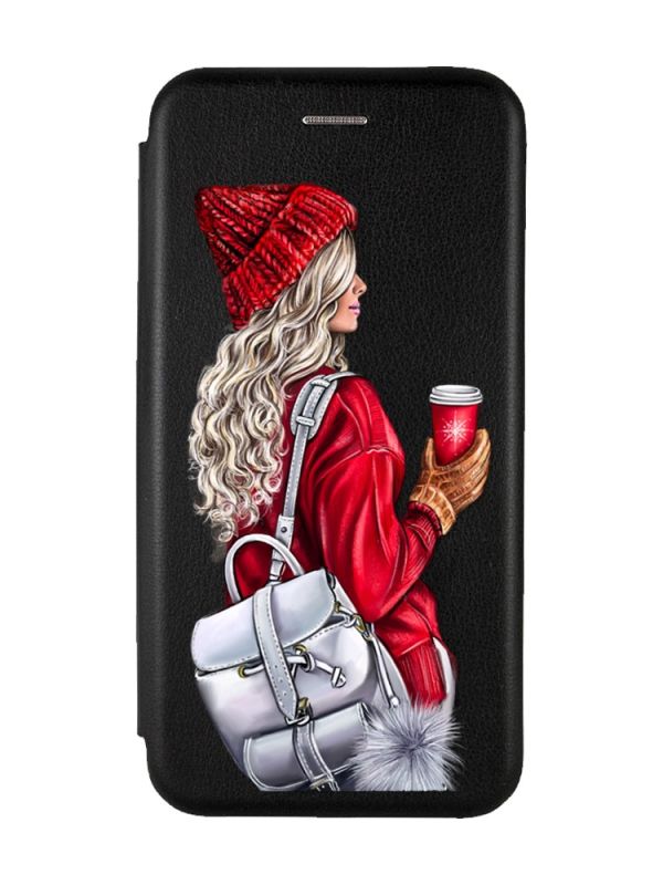 Чохол-книжка з малюнком для Xiaomi Redmi 10 Чорний :: Дівчина з рюкзаком (принт 9)