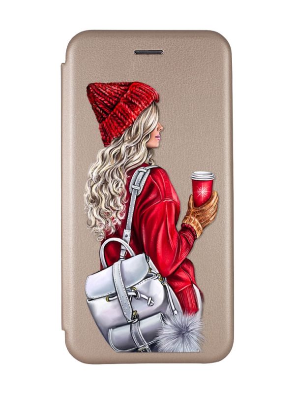 Чохол-книжка з малюнком для Samsung Galaxy A22 4G/ M22/ M32 Золотий :: Дівчина з рюкзаком (принт 9)