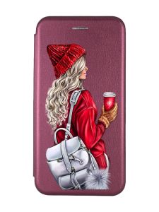 Чохол-книжка з малюнком для Samsung Galaxy А10 (2019) А105 Бордовий :: Дівчина з рюкзаком (принт 9)
