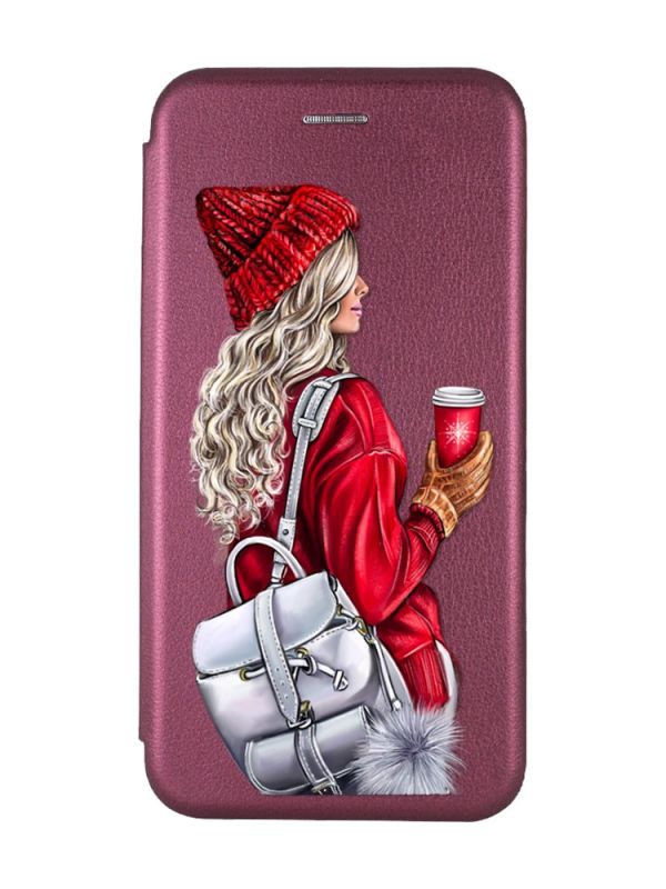 Чохол-книжка з малюнком для Samsung Galaxy А10 (2019) А105 Бордовий :: Дівчина з рюкзаком (принт 9)