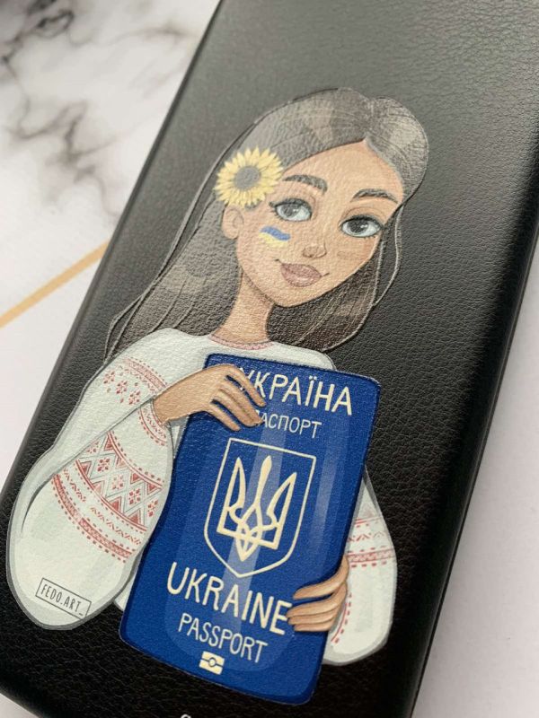Чохол-книжка з малюнком для Xiaomi Redmi Note 10 Pro/10 Pro Max Чорний :: Дівчина з паспортом (принт 12)