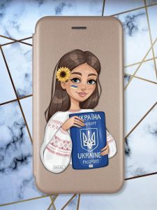 Чохол-книжка з малюнком для Samsung Galaxy A04 Золотий :: Дівчина з паспортом (принт 12)