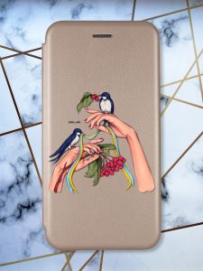 Чохол-книжка з малюнком для Samsung Galaxy A02/ A022 (2021) Золотий :: Ластівки (принт 15)