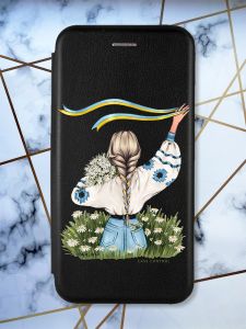 Чохол-книжка з малюнком для Xiaomi Redmi 6A Чорний :: Дівчина зі стрічкою (принт 17)