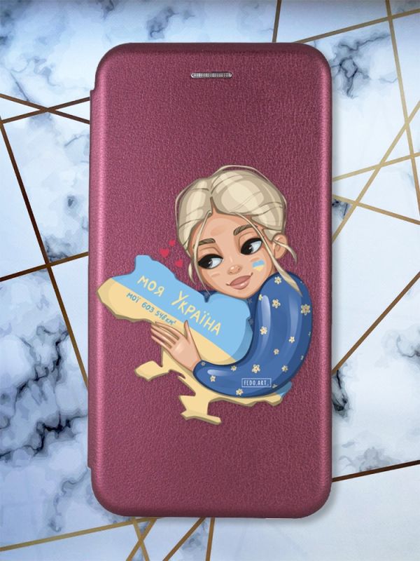 Чохол-книжка з малюнком для Xiaomi Redmi 7A Бордовий :: Моя Україна (принт 24)