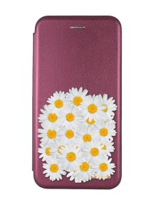 Чохол-книжка з малюнком для Samsung Galaxy A22 4G/ M22/ M32 Бордовий :: Букет ромашок (принт 40)