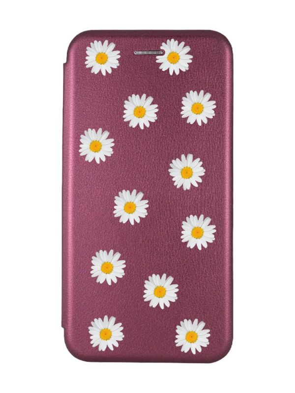 Чохол-книжка з малюнком на Samsung Galaxy M30s / М21 Бордовий :: Фон ромашки (принт 41)