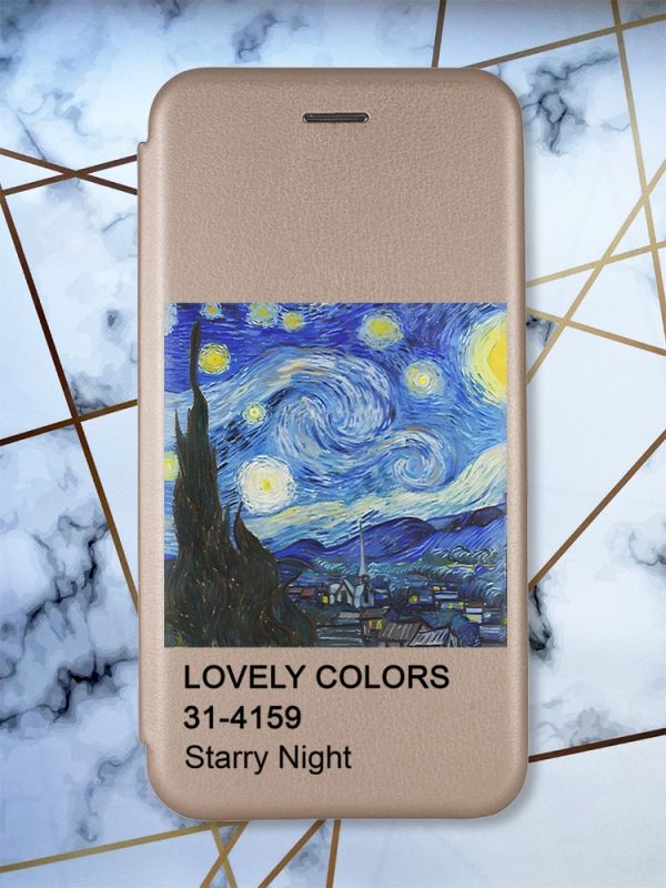 Чохол-книжка з малюнком для Xiaomi Redmi 9А Золотий :: Зоряна ніч (принт 74)