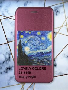 Чохол-книжка з малюнком для Samsung Galaxy A03 Сore/ A032 Бордовий :: Зоряна ніч (принт 74)