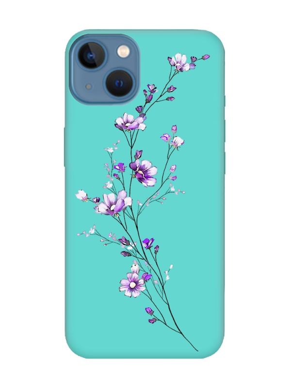 Матовий бірюзовий чохол на Apple iPhone 13 :: Гілочка квітів (принт 278)