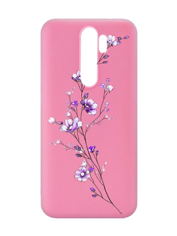Матовий рожевий чохол на Xiaomi Redmi Note 8 Pro :: Гілочка квітів (принт 278)