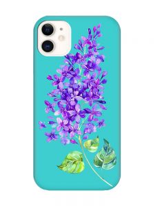 Матовий бірюзовий чохол на Apple iPhone 11 (6.1) :: Гілочка бузку (принт 280)