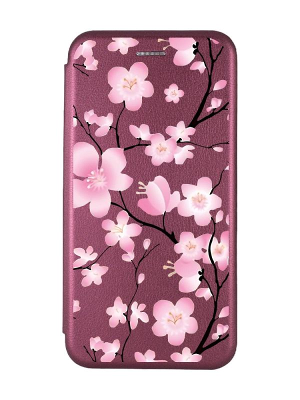 Чохол-книжка з малюнком для Xiaomi Poco C40 Бордовий :: Квітуча сакура (принт 282)