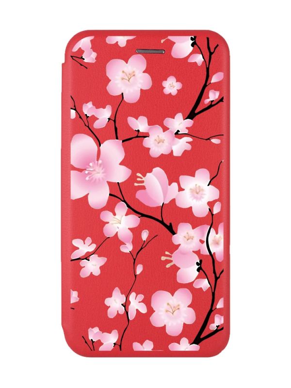 Чохол-книжка з малюнком для Xiaomi Redmi 9C/10A Червоний :: Квітуча сакура (принт 282)