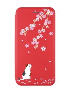 Чохол-книжка з малюнком для Xiaomi Redmi Note 8 Pro Червоний :: Котик і сакура (принт 283)
