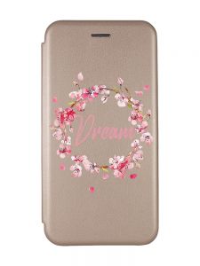 Чохол-книжка з малюнком для Samsung Galaxy А30 (2019) А305/ A20 Золотий :: Віночок з сакури (принт 284)