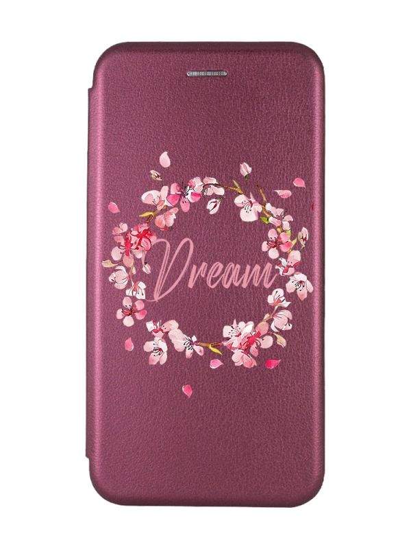 Чохол-книжка з малюнком для Samsung Galaxy А10ѕ/ A107 Бордовий :: Віночок з сакури (принт 284)