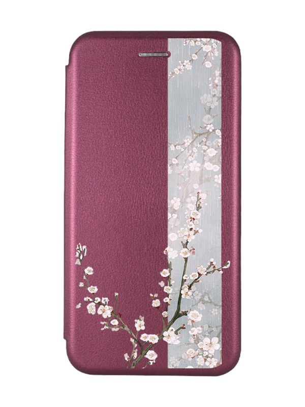 Чохол-книжка для Samsung Galaxy А30 (2019) А305/ A20 Бордовий :: Квітуча сакура (принт 285)
