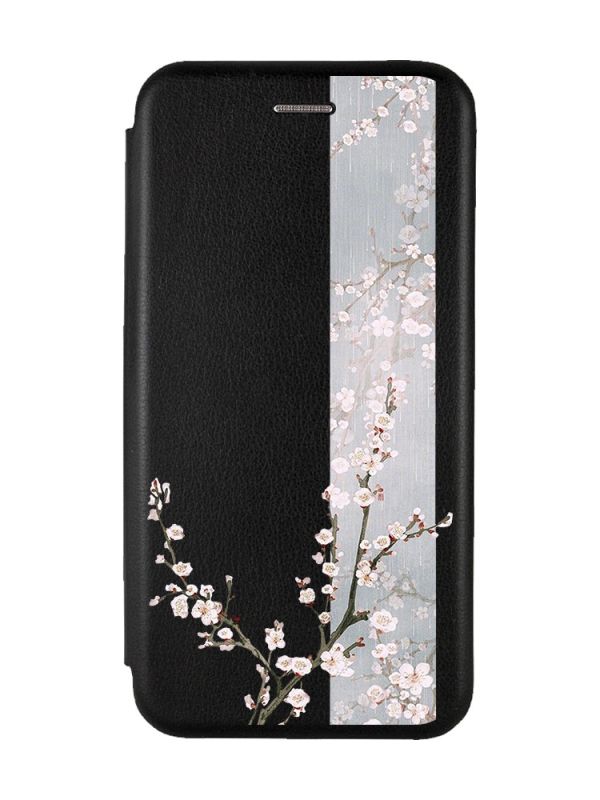 Чохол-книжка з малюнком для Samsung Galaxy A03/A035 Чорний :: Квітуча сакура (принт 285)