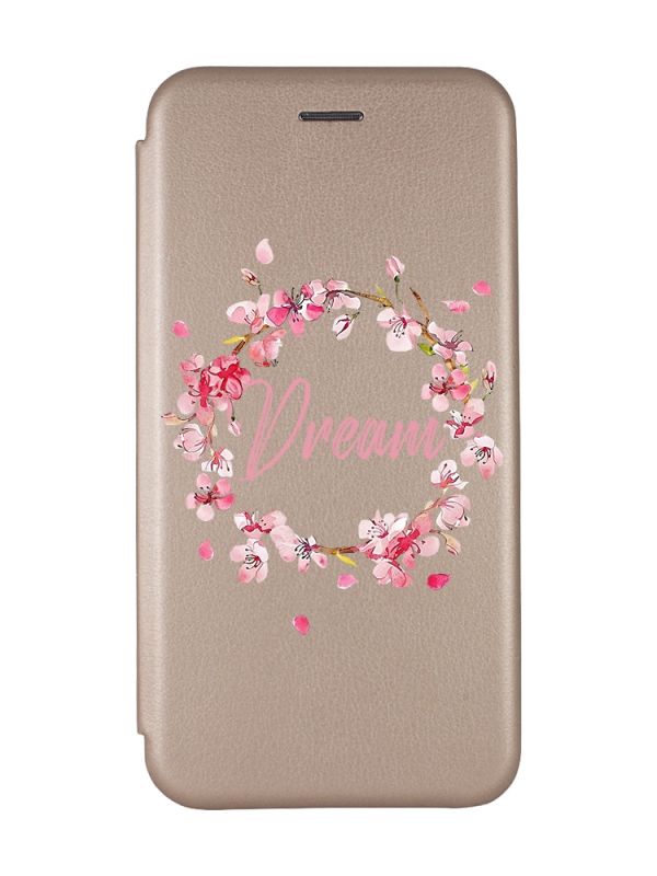 Чохол-книжка з малюнком для Xiaomi Poco C40 Золотий :: Віночок з сакури (принт 284)