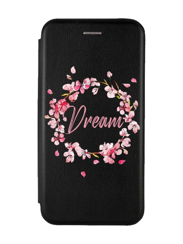 Чохол-книжка з малюнком для Xiaomi Redmi Note 8 Pro Чорний :: Віночок з сакури (принт 284)