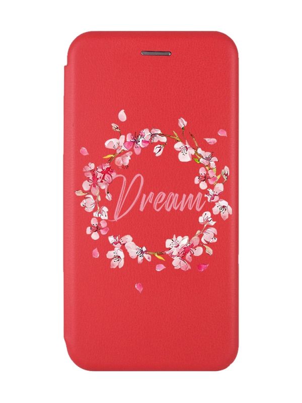 Чохол-книжка з малюнком для Xiaomi Redmi Note 8 Pro Червоний :: Віночок з сакури (принт 284)