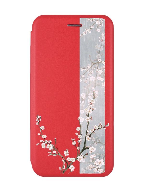 Чохол-книжка з малюнком для Xiaomi Redmi Note 8 Pro Червоний :: Квітуча сакура (принт 285)