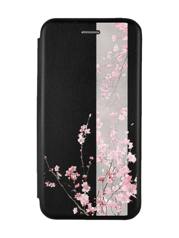 Чохол-книжка з малюнком для Xiaomi Redmi Note 11T Чорний :: Сакура у цвіті (принт 286)