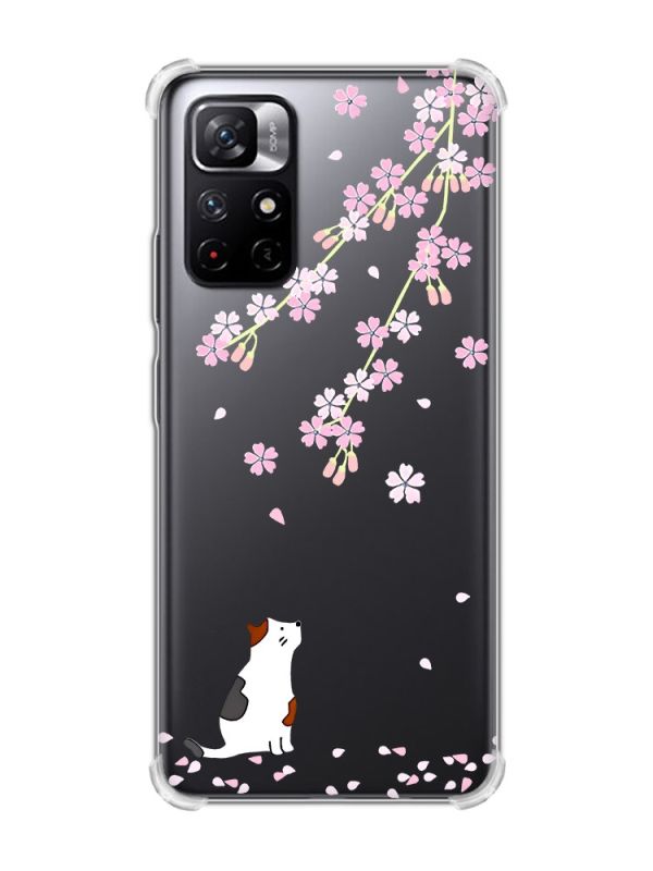 Чохол з потовщеними кутами на Xiaomi Redmi Note 11 5G :: Котик і сакура (принт 283)