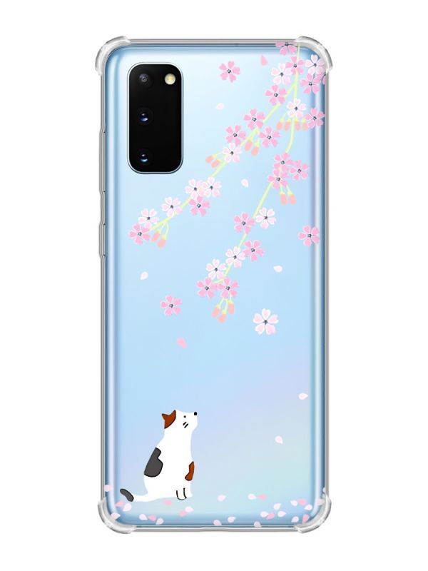 Чохол із потовщеними кутами на Samsung Galaxy S20 Plus :: Котик і сакура (принт 283)