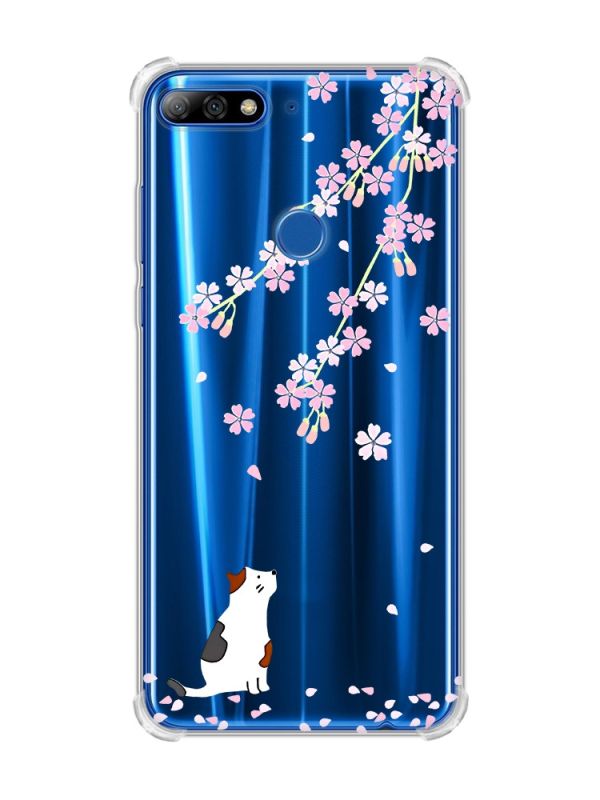 Чохол з потовщеними кутами на Huawei Y7 2018/Y7 Prime 2018 :: Котик і сакура (принт 283)