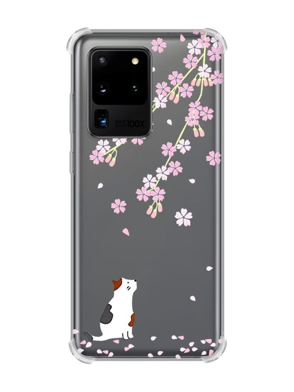 Чохол з потовщеними кутами на Samsung Galaxy S20 Ultra :: Котик і сакура (принт 283)