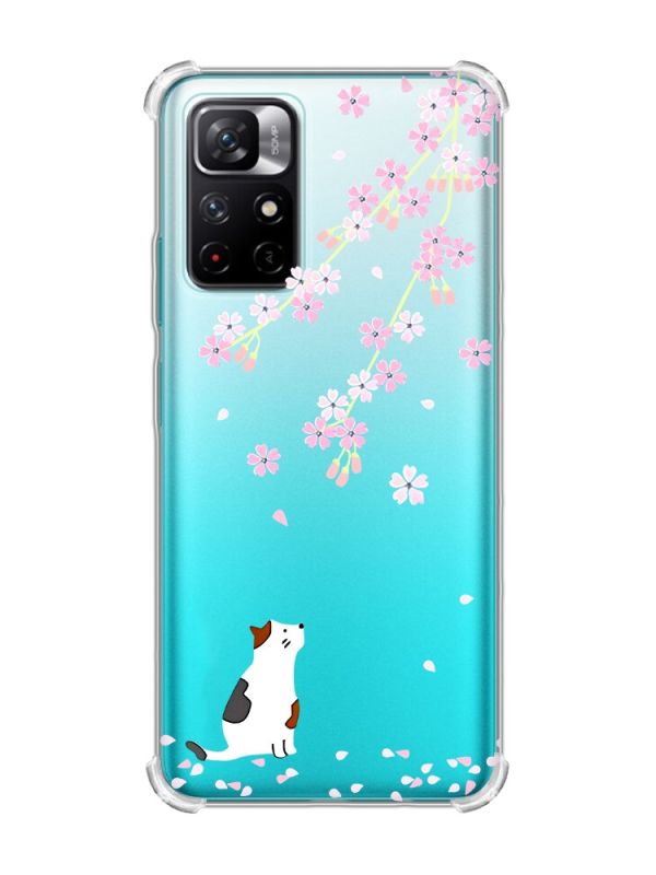 Чохол з потовщеними кутами на Xiaomi Redmi Note 11 4G :: Котик і сакура (принт 283)