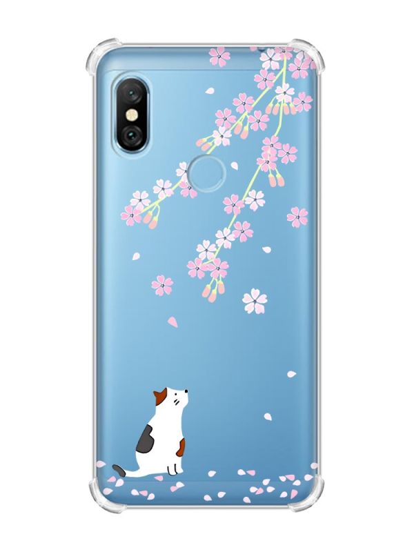 Чохол з потовщеними кутами на Xiaomi Redmi Note 6 Pro :: Котик і сакура (принт 283)
