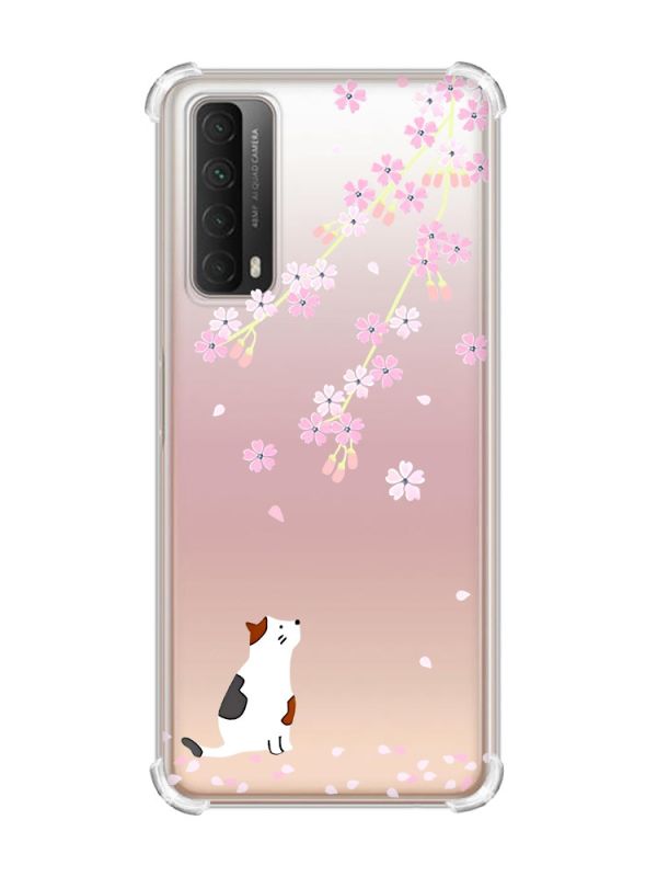 Чохол з потовщеними кутами на Huawei P Smart 2021 :: Котик і сакура (принт 283)