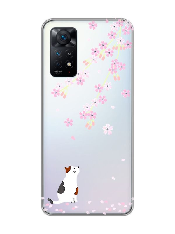 Прозорий чохол на Xiaomi Redmi Note 11 Pro :: Котик і сакура (принт 283)