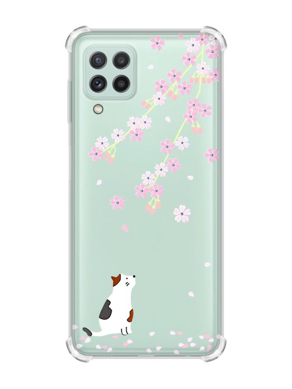 Чохол із потовщеними кутами на Samsung Galaxy A22 5G / A22s 5G :: Котик і сакура (принт 283)