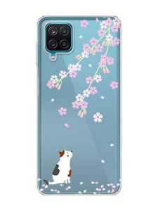 Прозорий чохол на Samsung A12 4G :: Котик і сакура (принт 283)